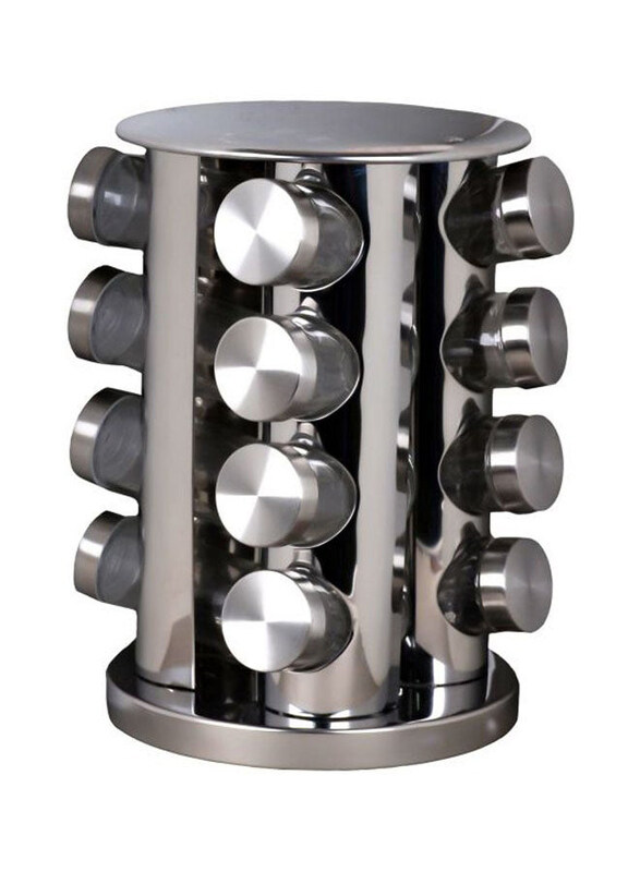 

El Wehda 16-Piece Spice Jar with Rack, Silver