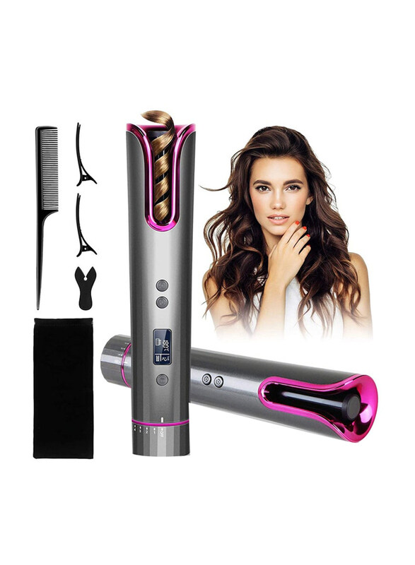 

Generic Cordless Automatic Hair Curler, Silver/Pink