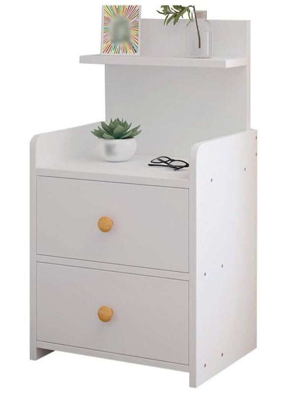 

DubaiGallery Nightstand Bedside Double Drawer Table, White