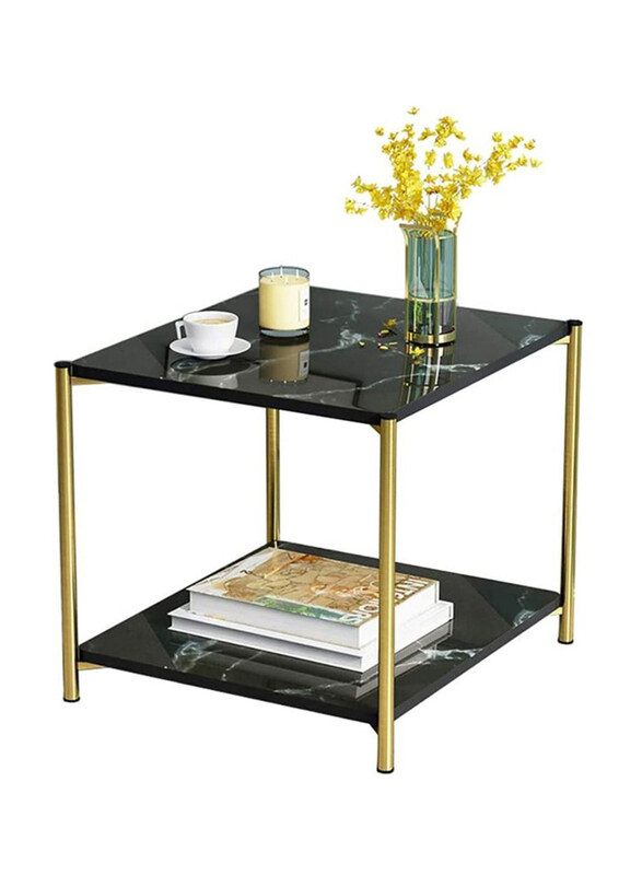 

Generic Square Modern Marble Coffee Table with Metal Frame Legs, Black/Gold