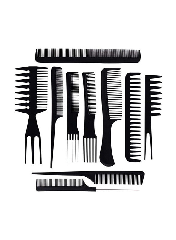 

Generic Pro Salon Hair Cut Styling Hair Dressing Barbers Combs Brush Set for All Hair Types, Black, 10 Piece