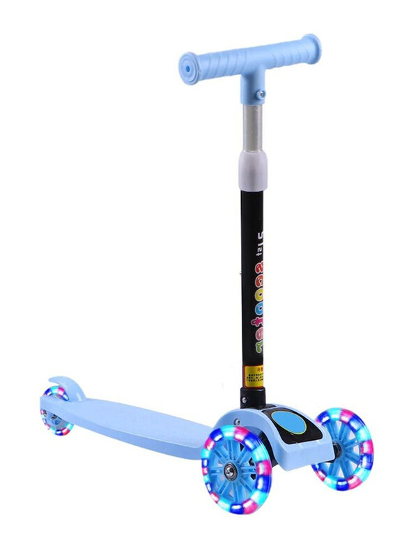 

DubaiGallery 3-Wheel Kick Scooter With 4 Adjustable Height Scooter With 3 LED Flashing Wheels Easy to Carry, Blue