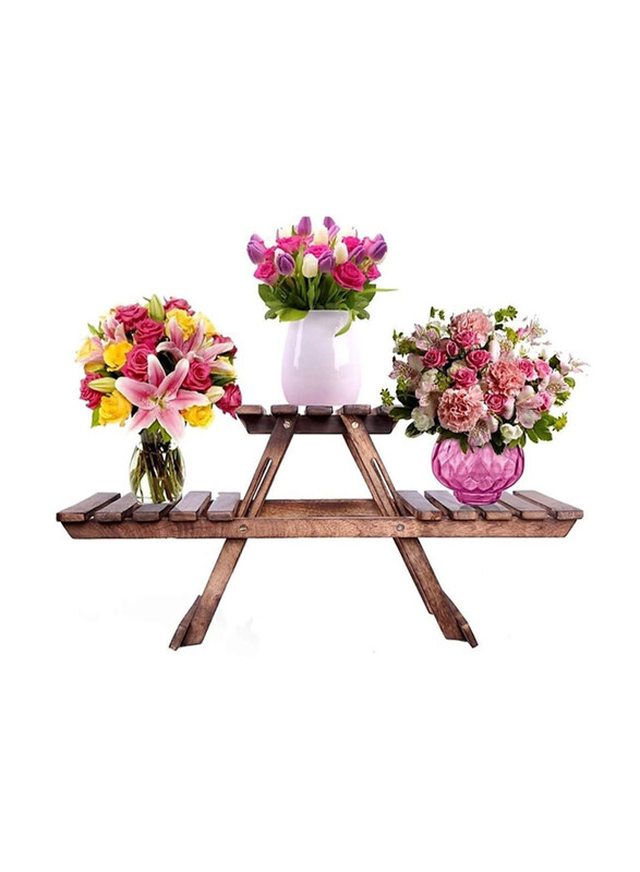 

DubaiGallery Wooden Flower Pot Stand for Home Decor and Multipurpose Folding Rack Plant Stand, Brown