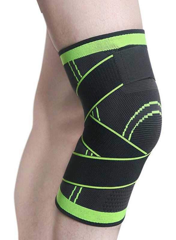 

Generic 2 Piece Basketball Unisex Knee Brace Compression Sleeve Pad with Knitted Adjustable Straps, Large, Y17434GR-L-KM , Black/Light Green