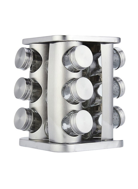 

Generic Revolving Countertop Spice Rack, 12 Pieces, H7077S, Silver/Clear