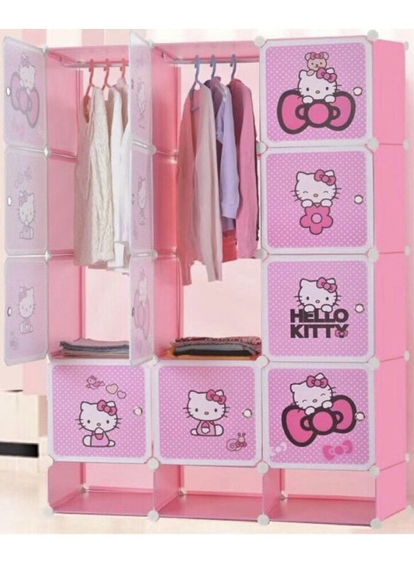 

Hello Kitty 12-Grid DIY Big Size Cubes Wardrobe Storage Cabinet with Shoe Rack, Pink