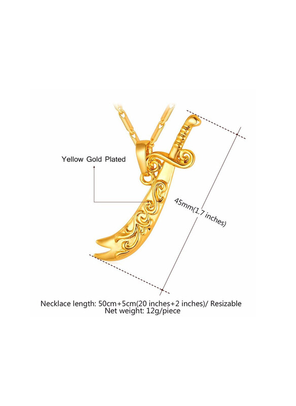 

DubaiGallery Gold Plated Sword Design Trendy Pendant for Men, Gold