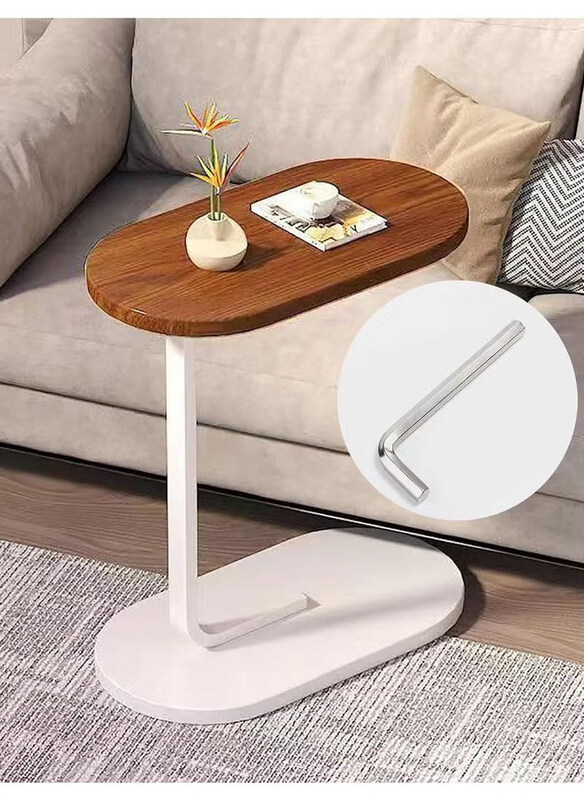 

DubaiGallery NAN C-Special Shaped Metal Frame MDF Simple Tea Side Table for Hotel, White/Brown
