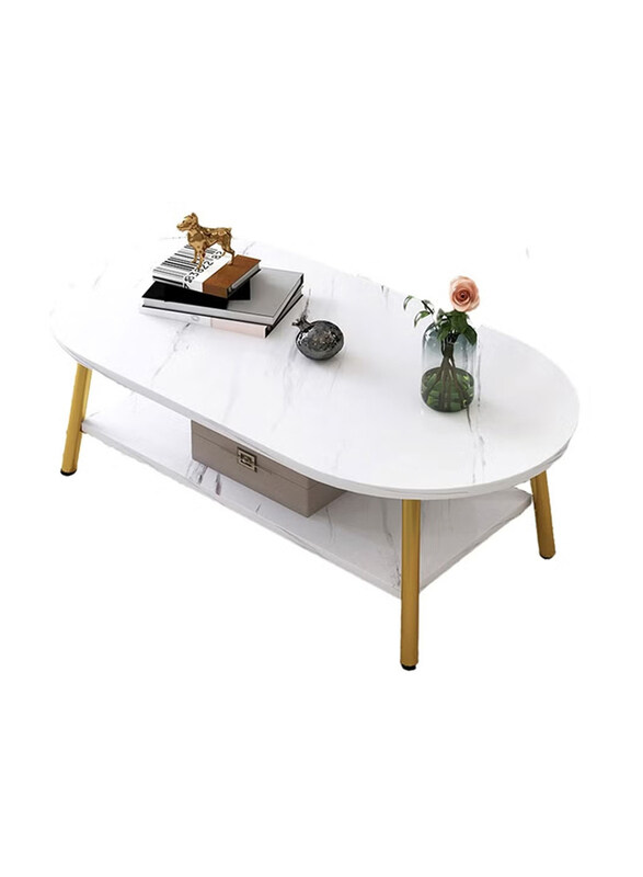 

DubaiGallery Double Layer Coffee Table, White/Gold