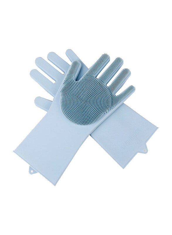 

Generic Dishwashing Gloves with Sponge Scrubbers, 1 Pair, Light Blue