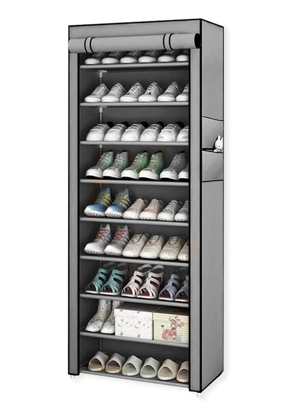 

Dubaigallery 9-Tiers Portable Dustproof Shoe Rack, Grey