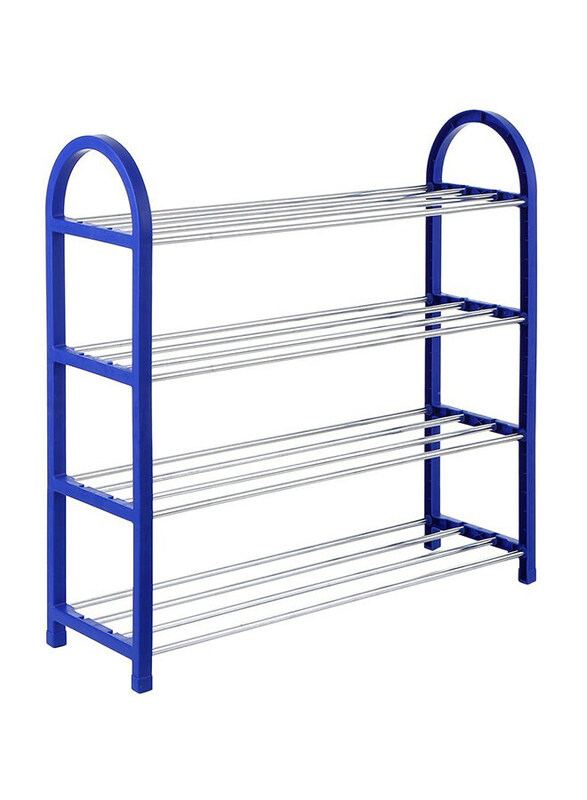 

Generic 4-Tier Shoe Rack Storage Organizer, 58cm, Blue/Silver