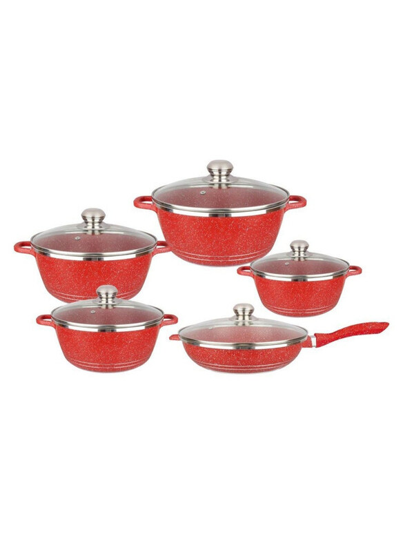 

Mbh 12-Piece Multi Layer Granite Non Stick Coating Cookware Set, Silver/Clear