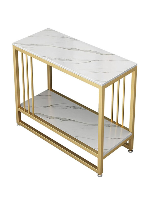 

DubaiGallery Two-Tiers Coffee Table for Living Room Furniture End Table, White/Yellow