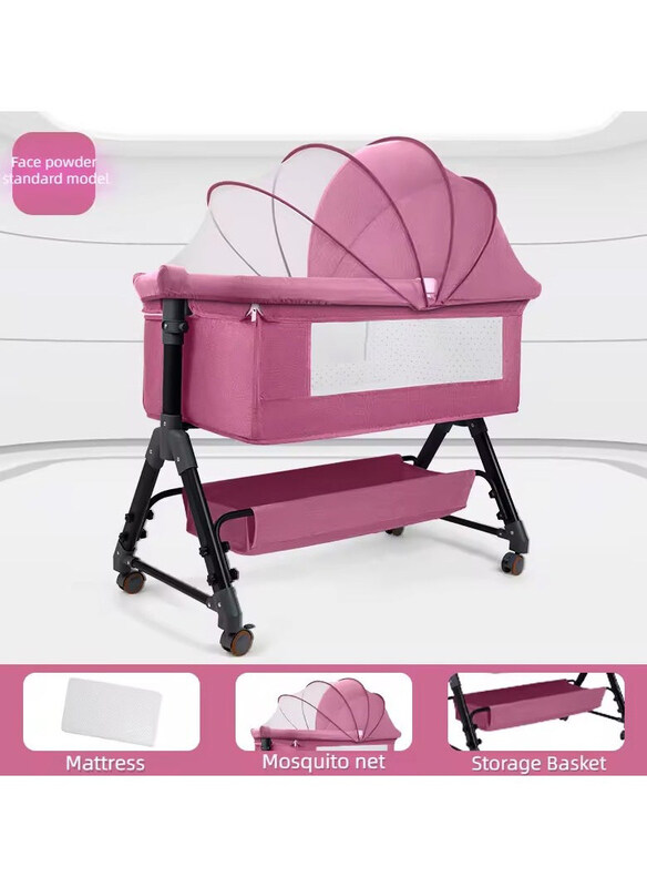 

DubaiGallery - Newborn 3-in-1 Portable Crib Bedside with Diaper Changing Table and Mosquito Net, Pink