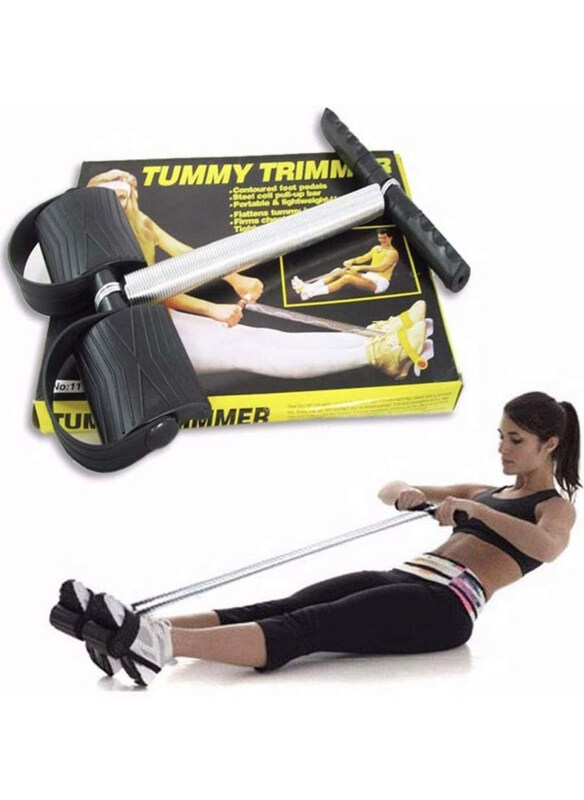 

DubaiGallery Elastic Sit Up Pull Rope Pedal Resistance Band Powerful Spring Drawstring Tummy Trimmer, Black/Silver