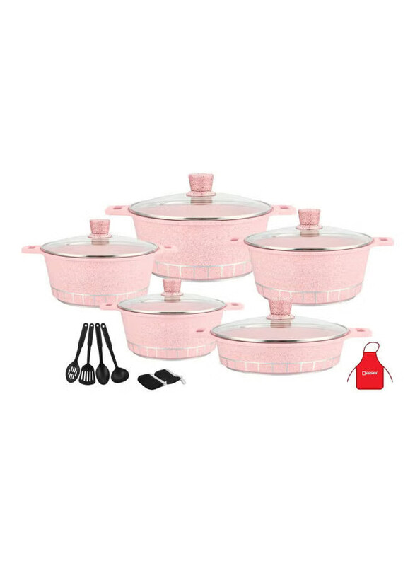 

Dessini 17-Piece Granite Cookware Set, Pink