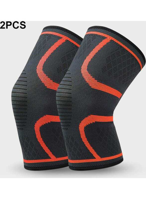 

Generic Knee Compression Sleeve Knitted Fabric Joint Pain-Relief Knee Brace for Football, 2 Piece, Large, Orange/Grey