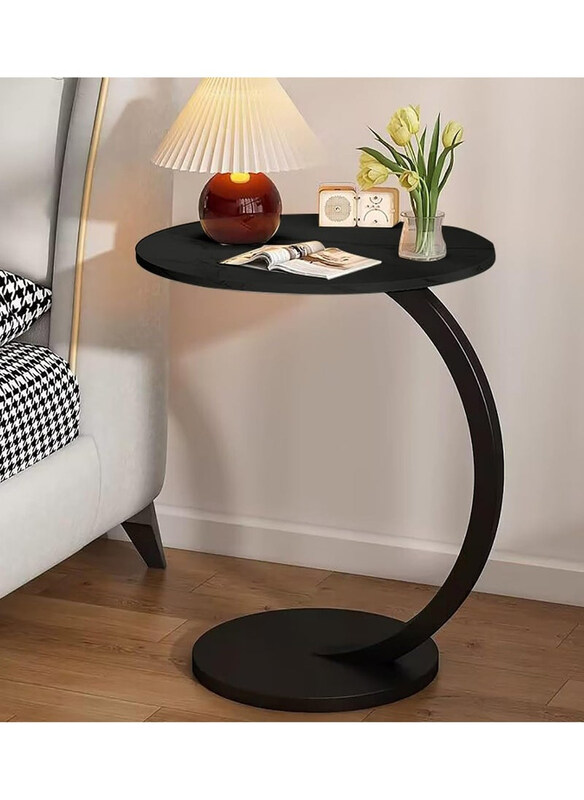 

DubaiGallery Double Layered Square Marble Table with Metal Leg, Black