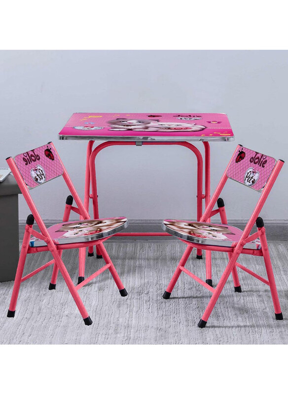 

DubaiGallery Kids Folding Portable Study Table and 2 Chairs Set, Pink