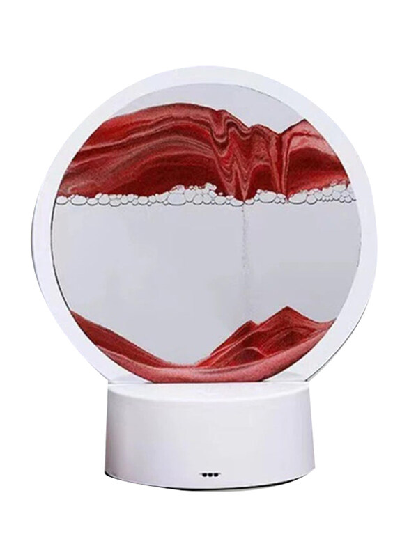 

DubaiGallery 3D Sand Art Painting Desk Lamp Round Glass Kinetic Sandscapes with LED Light, White/Red