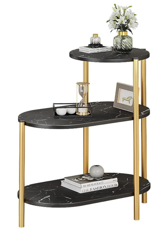 

DubaiGallery Multi-Layer Shelf Side Table with Metal Legs, Black/Gold