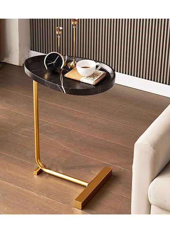 

DubaiGallery Mobile Minimalist Small Sofa Bed Side Coffee Table with Cabinet for Small Apartment, Black/Gold
