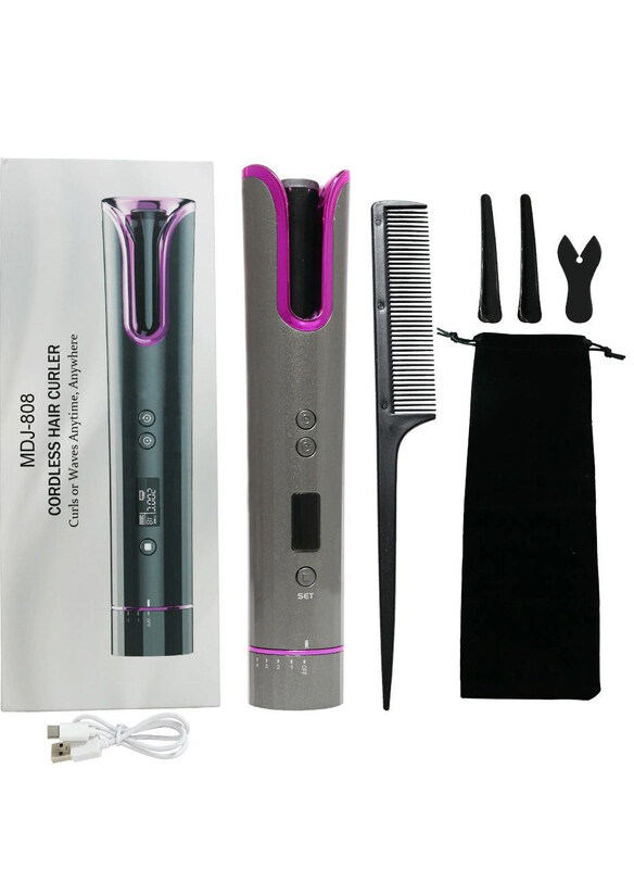 

Generic Portable Automatic USB Rechargeable Smart LCD Hair Curler, Grey