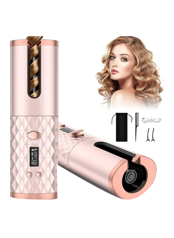 

Generic Cordless Auto Hair Curler with 6 Temps & Timers, Pink/Gold