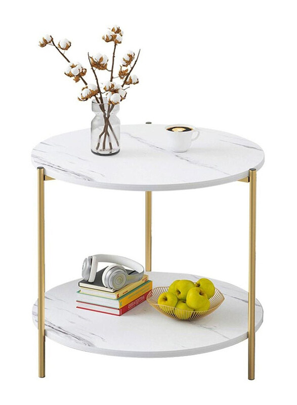 

Generic Modern Marble Round Coffee Table with Metal Frame Legs, White/Gold