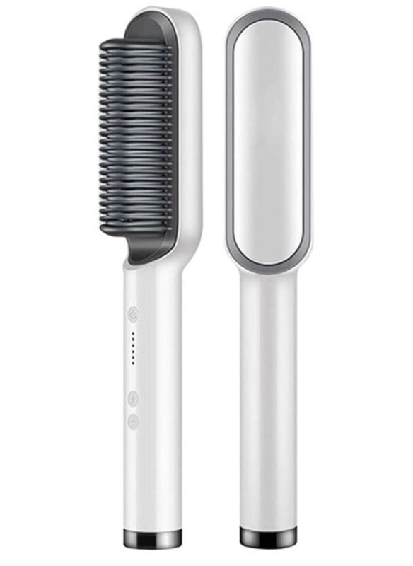 

DubaiGallery Multifunctional Professional Tourmaline Ceramic Hair Curler Brush & Straightener Comb, White/Grey