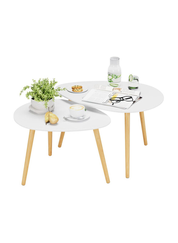 

DubaiGallery Modern Furniture Snack Side Table Set, 2 Pieces, White/Beige