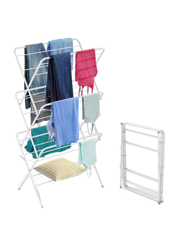 

DubaiGallery 3-Tier Foldable Drying Rack Hang Clothes Towel Laundry Dryer for Indoor, Outdoor, White