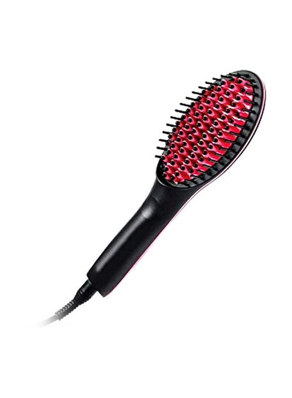 

Generic 2-In-1 Ceramic Hair Straightener Brush, 791792577442, Black/Pink