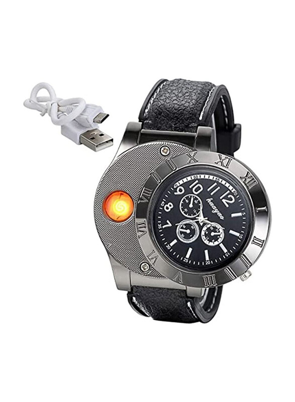 

Huayue Sporty Analog Watch with Lighter for Men with Leather Band, Black