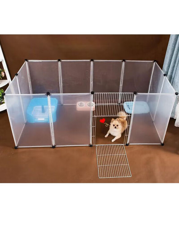 

Dubaigallery Playpen Pet Dog Exercise Pen Portable Dog Fence with Door 12 Panel for Dogs & Cats Pets Weight Less Than 20kg, Large, Silver