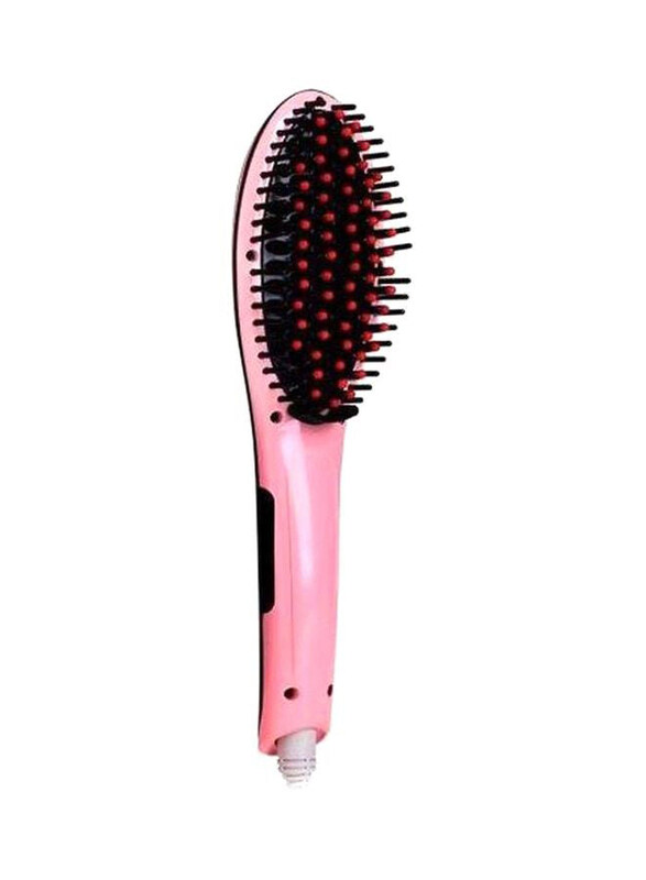 

Generic Electric Hair Straightening Brush With LCD Display, Pink/Black