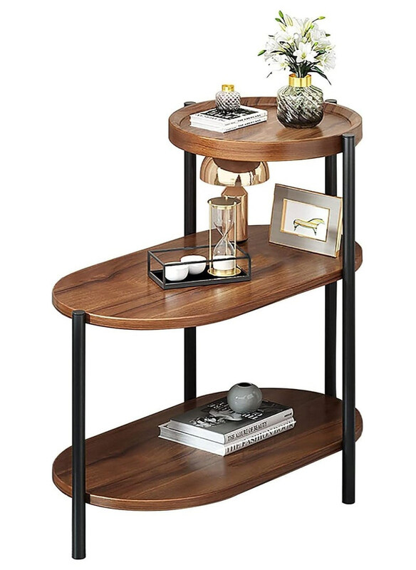 

DubaiGallery Three Layer Modern Nordic Style Sofa Side Table, Brown/Black