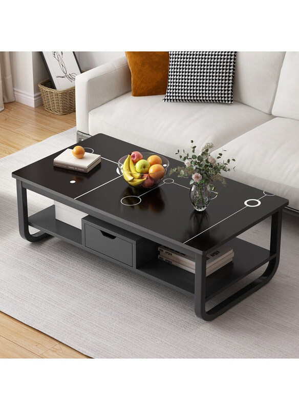 

DubaiGallery Marble Effect 2-Tier Storage Shelf Coffee Table, Black