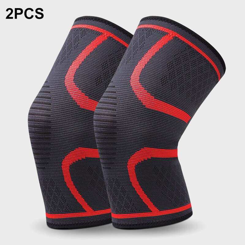 

Generic Knee Compression Sleeve Knitted Fabric Joint Pain-Relief Knee Brace for Football, 2 Piece, XL, Large, Grey/Red