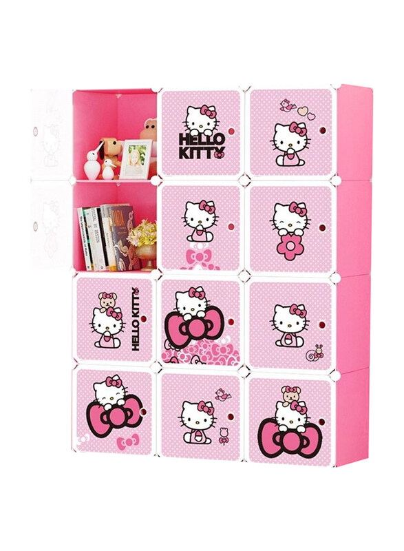 

Hello Kitty Portable Diy Design Stackable 12 Cube Wardrobe Storage Cabinet, Pink