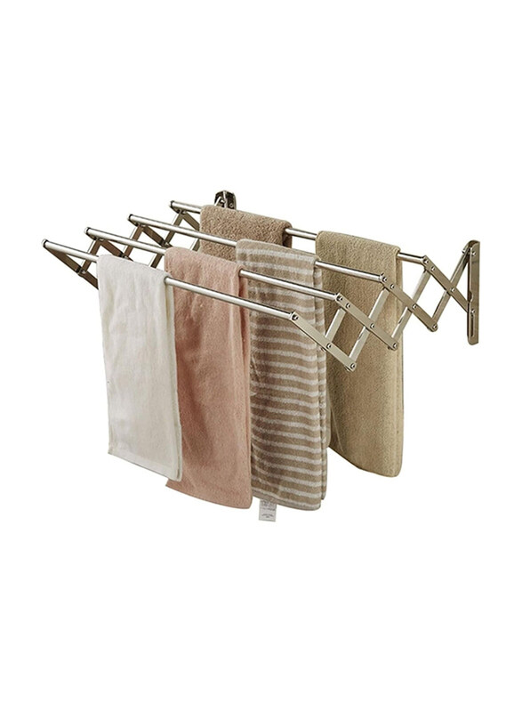 

DubaiGallery Wall Mounted Clothes Rail Foldable Space-Saving Coat Hanger for Outdoor Indoor, 60cm, Silver