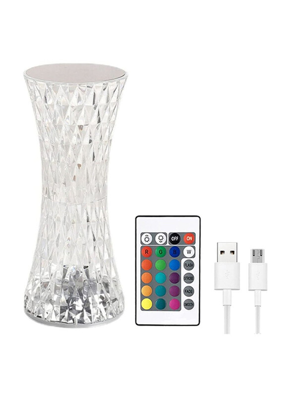 

DubaiGallery 6 Colour Changing RGB Night Light Touch USB Romantic LED Rose Diamond Crystal Table Lamp, Clear