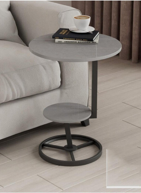 

DubaiGallery Slate Edge Double Layer Circular Corner Table, Grey/Black