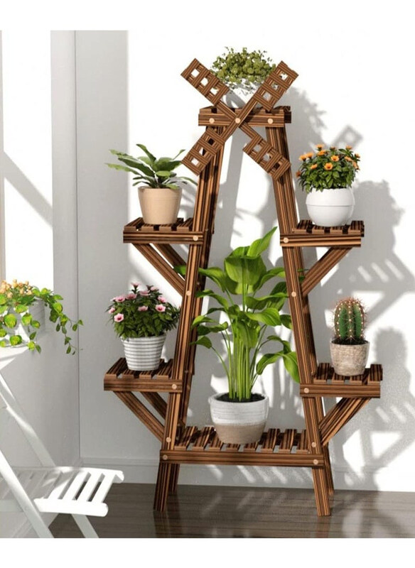 

DubaiGallery Antique Wooden Ladder Plant Stand, Brown