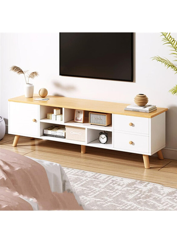 

DubaiGallery Modern Simple TV Cabinet With Large Capacity Drawers and Open Shelf's Combination Set Table for Home Living Room Furniture, White/Beige