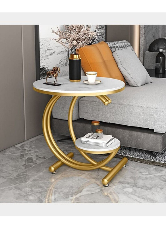 

DubaiGallery Sofa Side Light Luxury End Rock Board Corner Creativity Round Table for Modern Living Room, Gold