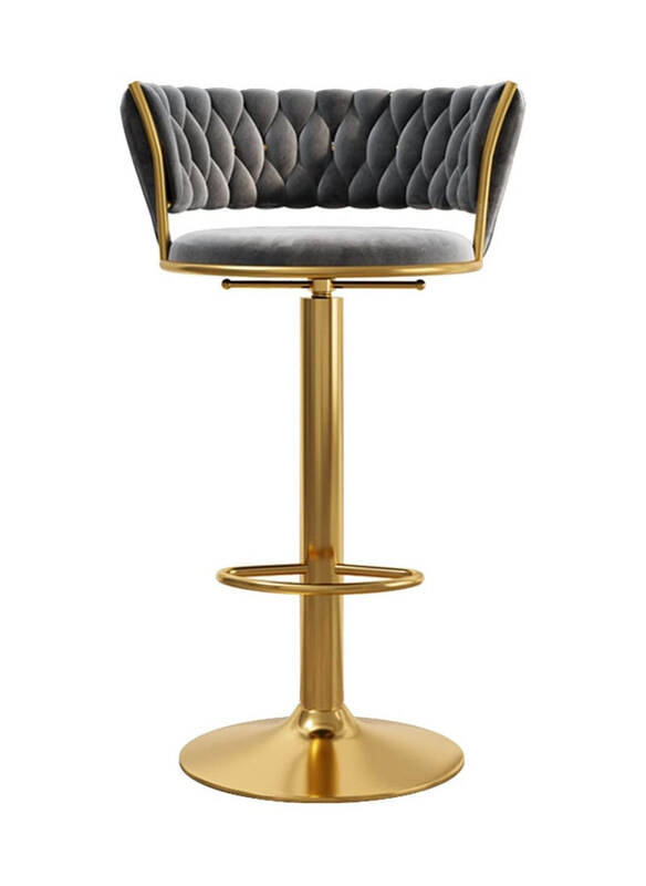 

DubaiGallery Modern Round Adjustable Luxury Bar Stool, Gold/Grey