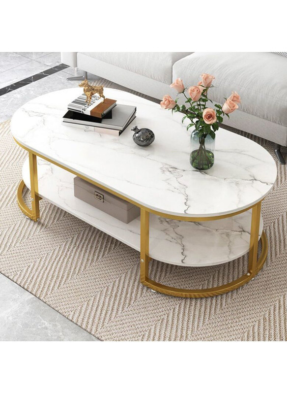 

DubaiGallery Simple & Modern Marble Pattern Top Coffee Table, Yellow/White