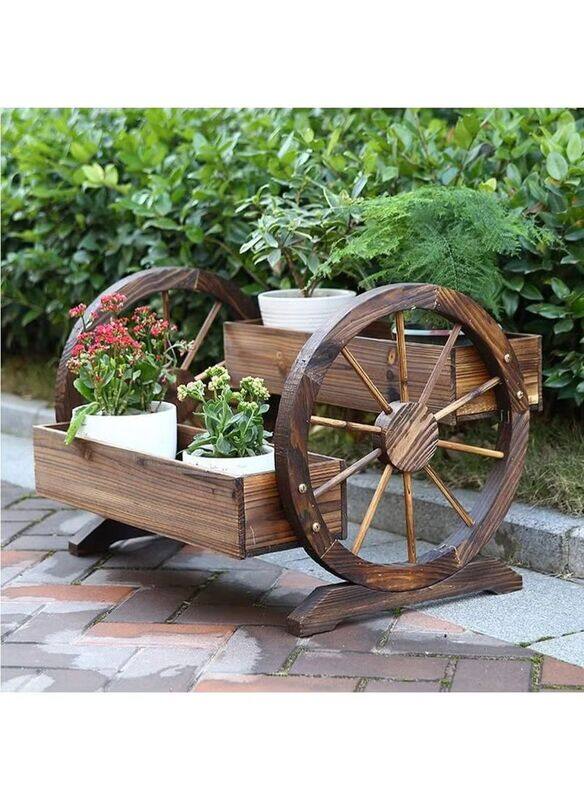 

DubaiGallery Anti-Corrosion Wooden Carbonized Plant Container Flower Stand with Double Wheel Float Rack for Balcony Decoration, Brown